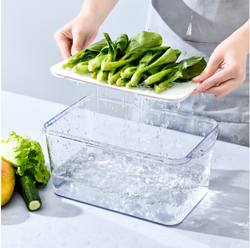 Refrigerator Storage Box Fruit And Vegetable With Drain Timing Storage PET Kitchen Finishing Storage Food-grade High-permeability Fresh-keeping Box