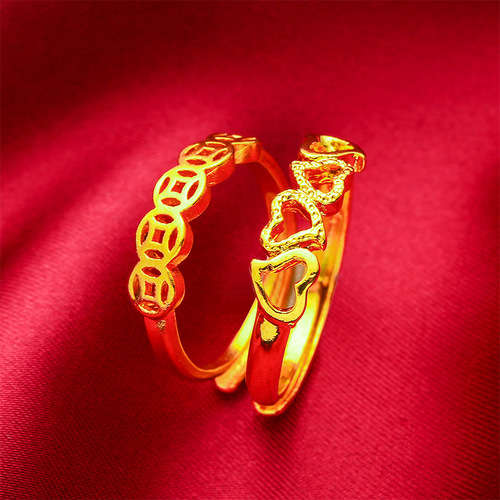 Vietnam alluvial gold ring network brass gold plated real gold color preservation exhibition street stall night market hot supply supply