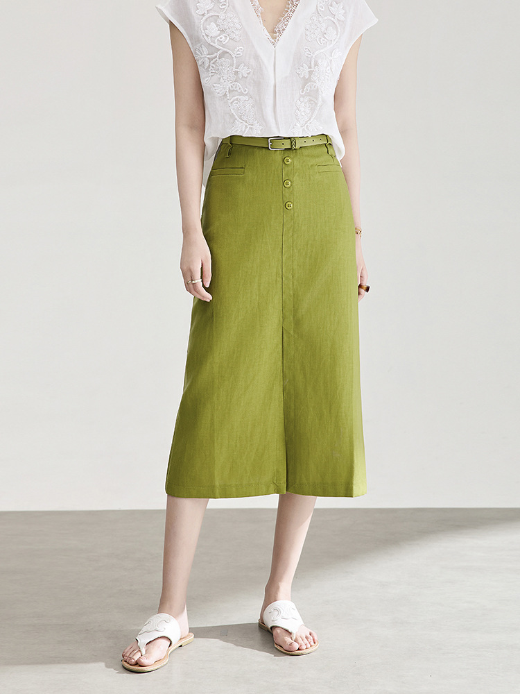 Chân váy xếp ly nữ xòe chất liệu tencel linen thoáng mát — Màu gai dầu thô