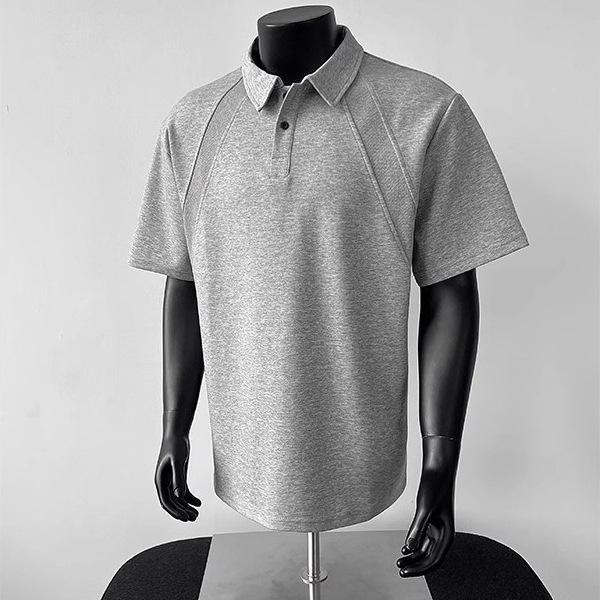 Camisa tipo polo de manga corta de hombro recto americano Camisa pesada de verano para hombre Camiseta de solapa Manga raglán cleanfit media manga