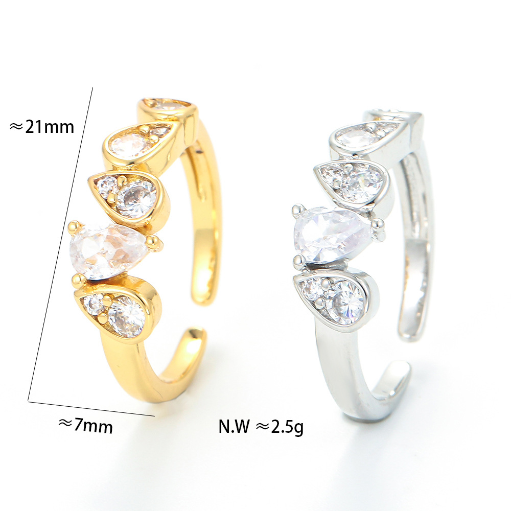 Zircon Inlay Material Birthday Occasion Wholesale Fashion Diamond Drop-shaped Copper Ring Nihaojewelry