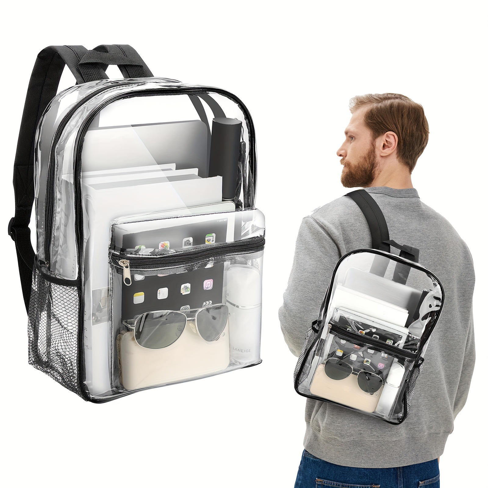 2025新款跨境代发透明背包大容量防水书包跨境