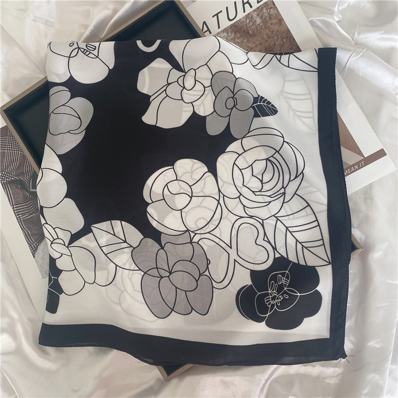 50g Weight Silk Scarf Classification Casual, Daily, Shopping Occasion Satin Material Letter, Flower Pattern Spring&Summer Season Women's Gender Elegant Style Women's Elegant Letter Flower Satin Silk Scarf 17