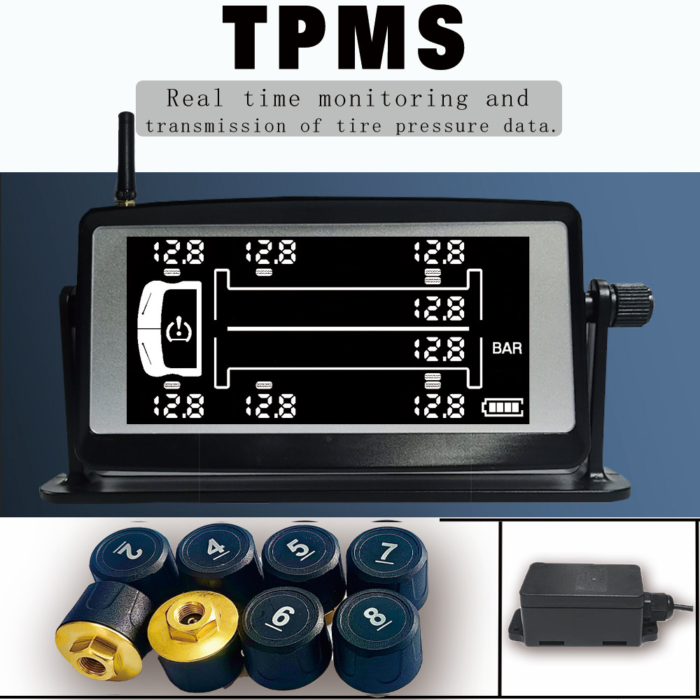 8-wheel heavy truck fire truck tire pressure monitoring system manufacturer high-precision tire pressure detector solar external
