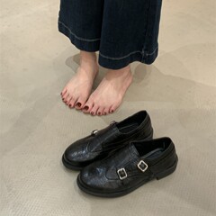 法式复古小众平底单鞋黑色小皮鞋秋季新款女鞋子设计感玛丽珍鞋女