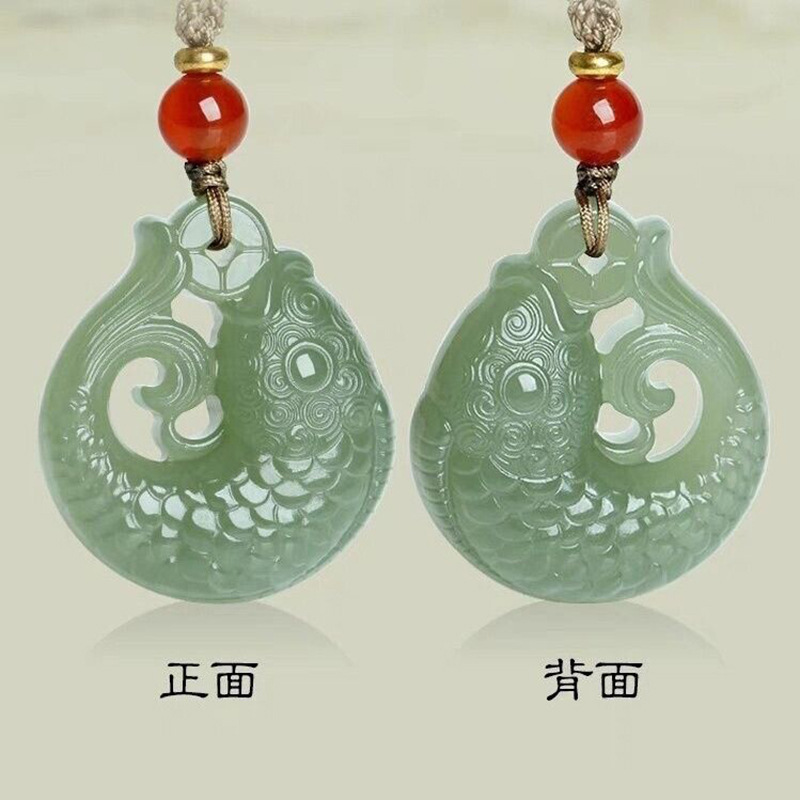 和田玉含钱鲤鱼玉吊坠东陵玉佩项链玉坠湖水绿青海料玉器工艺品