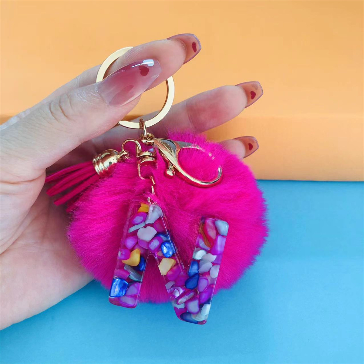 32g Weight Bag Pendant, Keychain Classification 1 Piece Quantity Holiday, Party Occasion Resin Material Letter, Hairball Pattern Unisex Gender Simple Style, Commute Style Simple Style Commute Letter Hairball Resin Unisex Bag Pendant Keychain 6