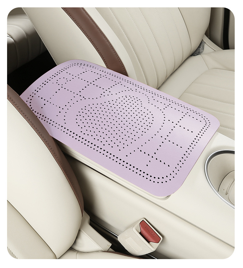 Car armrest box pad, suede cartoon heart perforated armrest box protective cover, universal central armrest heightening pad