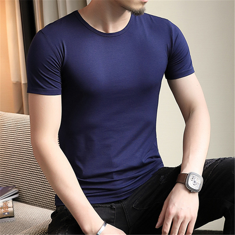 紳士服半袖Tシャツラウンドネックスリムタイト純白五分袖トップボトムシャツ下着夏|undefined