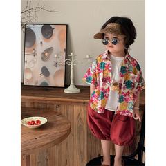 Baby Unisex Striped Button-Down Shirt Loose Cool Bad Boy Short Sleeve Summer T-shirt