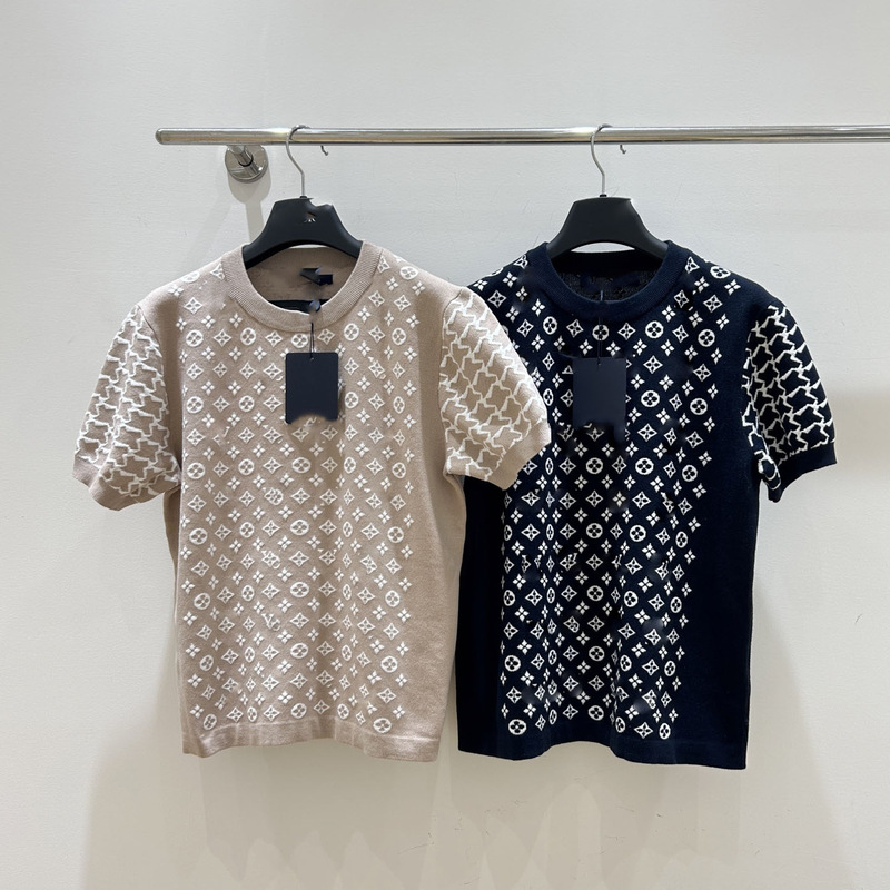 Shenzhen Nanyou High-Quality L Brand 26 Spring/Summer New Color-Blocking Monogram Letter Round-Neck Short-Sleeve Knitwear