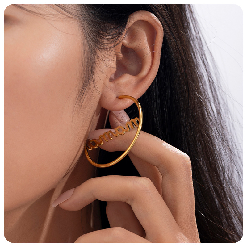 TENA estilo de estilo simple personalidad auriculares de acero inoxidable de oro 18K corte inglés aretes redondos para mujeres nuevas