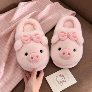 软萌小猪棉拖鞋冬日必备可爱百搭保暖毛绒绒居家室内棉拖鞋女款