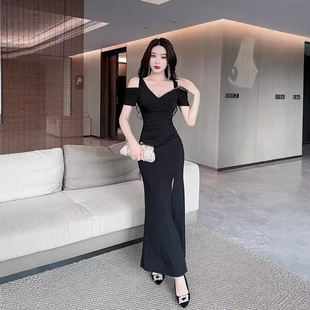 Night Sexy Dress Women's 2024 dress Irregular One-character Collar Hip Dress Evening Dress Banquet Elegant