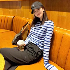 2025春秋新款设计感小众修身小上衣黄色条纹长袖t恤内搭打底衫女