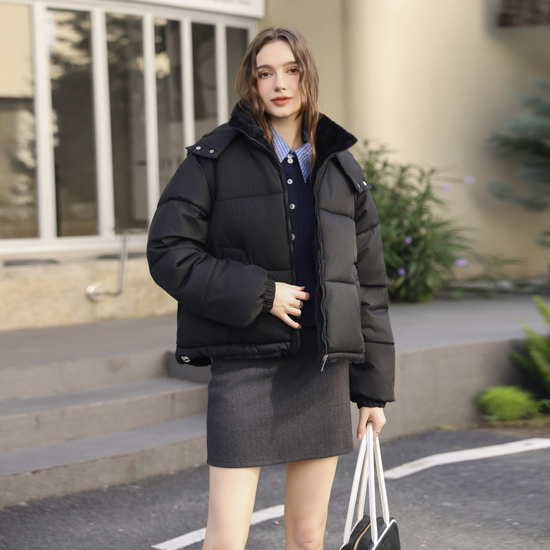 外贸跨境2025欧洲站棉衣棉服连帽棉袄洋气简约高级感女面包服外套|undefined