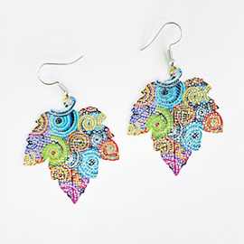 2021印彩枫叶耳环 清新薄荷绿耳饰 欧美时尚漩涡印花枫树叶饰品