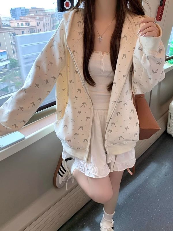 【自家工厂现货】蝴蝶结卫衣女秋冬25新款连帽开衫慵懒风宽松外套|undefined