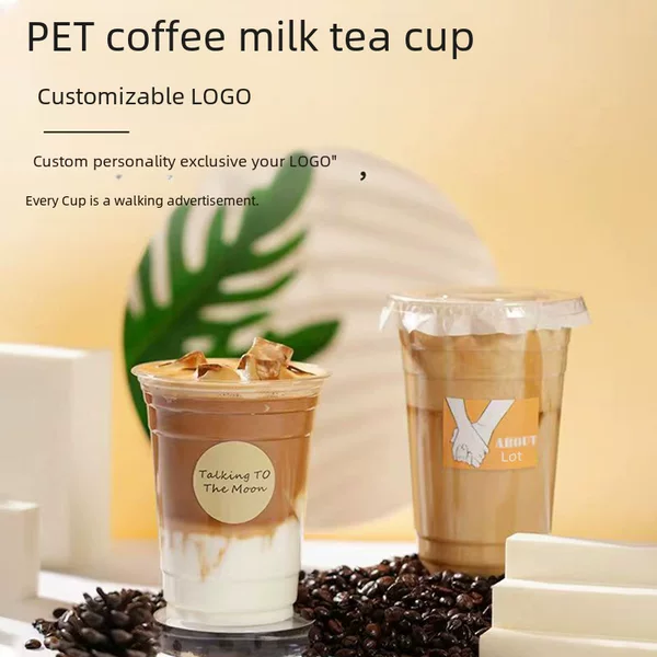 in stock Internet Famous Ins Style Thickened Transparent Coffee Cup Disposable 500ml Milk Tea Cup with Lid 98 Caliber Plastic Cup