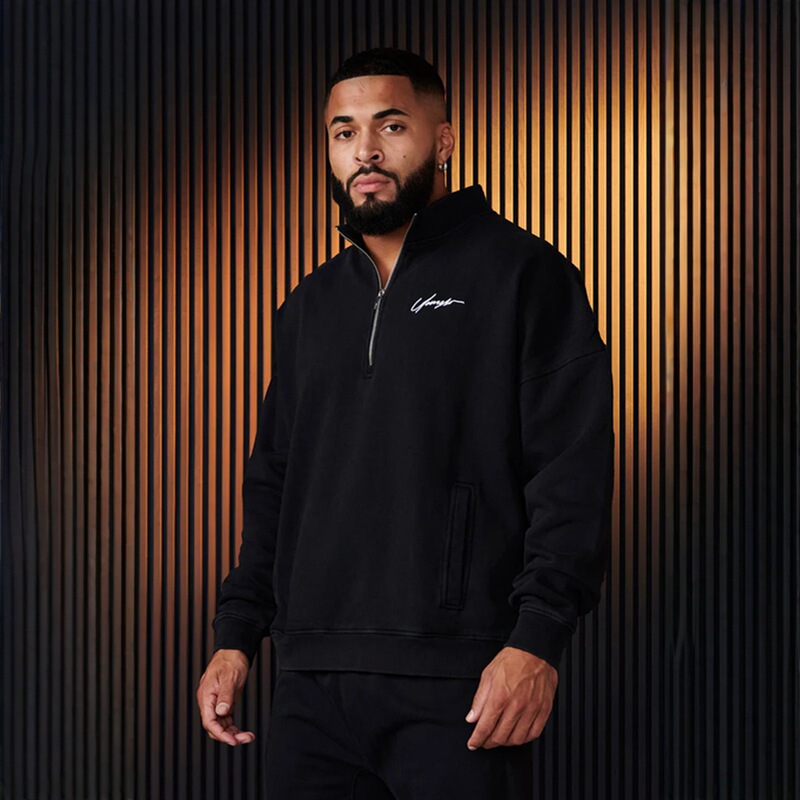 Youngla American New Men's Half-Zip Sweatshirt Cotton Sports Muscle Fitness Jacket Running Training Long Sleeves
