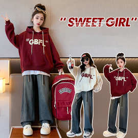 女童卫衣春秋款2025新款大童女孩韩版春装连帽上衣儿童装洋气衣服