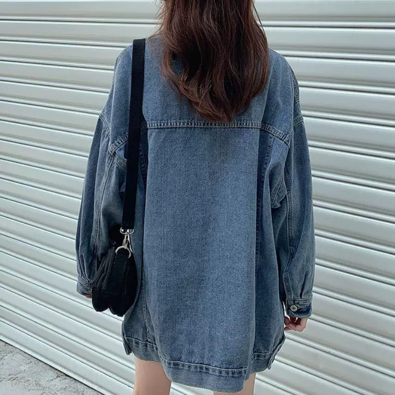 Джинсовая куртка, демисезонная ретро с длинным рукавом для отдыха, oversize
