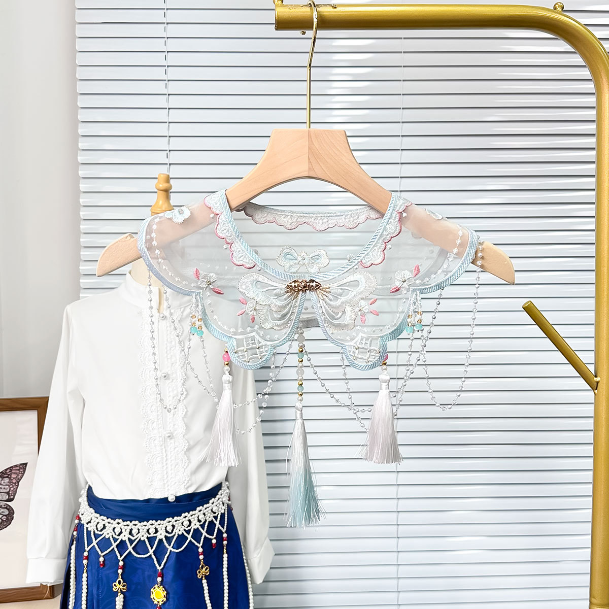 Oganza industria pesada accesorios de ropa china falso cuello mariposa bordado lindo pequeño chal decoración collar hombro nube al por mayor image 5