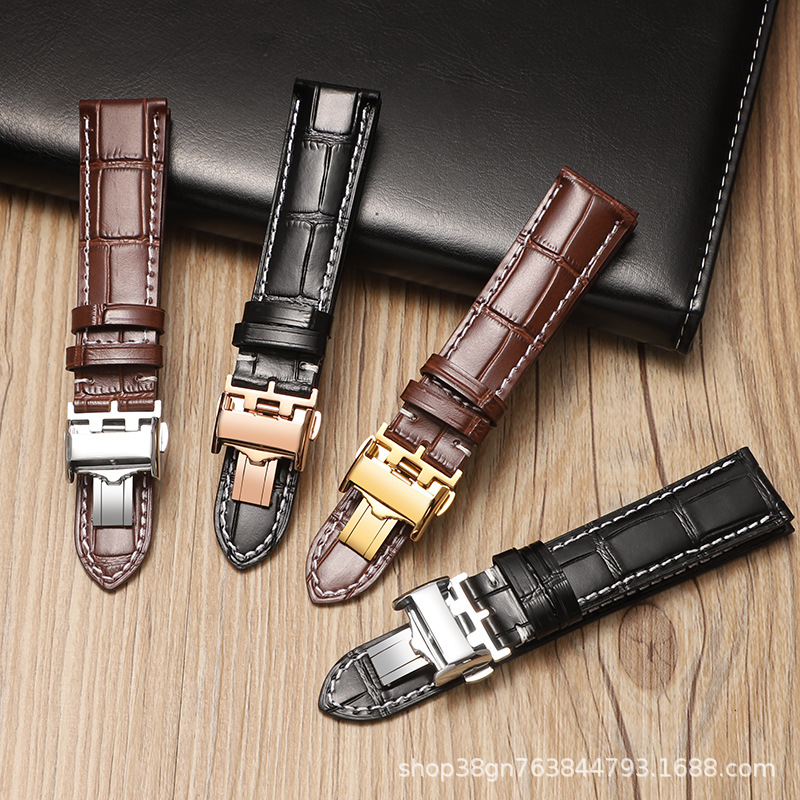 Watch Accessories Cowhide Strap New First Layer Bamboo Pattern Leather Watch Strap LG Butterfly Buckle Universal Factory Outlet