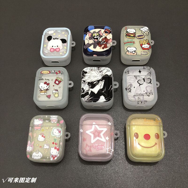 Finished i12 Bluetooth Headset Protective Cover Wireless Earphone Case Tpu Material Transparent Color Photo Frame UV Painted Cartoon