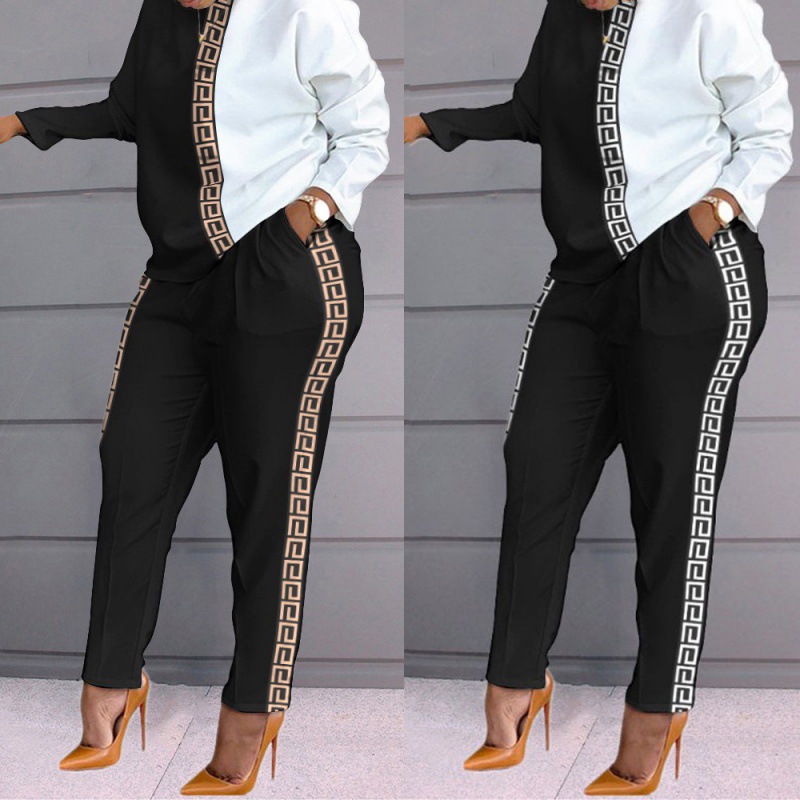 Women’s Autumn And Winter New Fashion Contrast Printing Long Sleeve Loose Casual Suit
