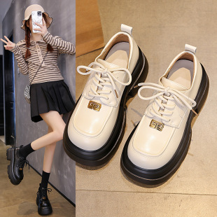 Loafers Women's 2024 Autumn New Single-layer Shoes Heightened Mori Strap Retro Shorty Music Platform English Style Small Leather Shoes