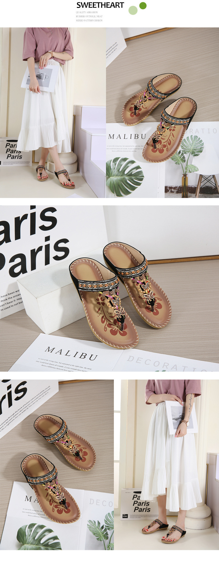 Title 7, Womens Bohemian Ethnic Set Toe Flat Sandals fo...