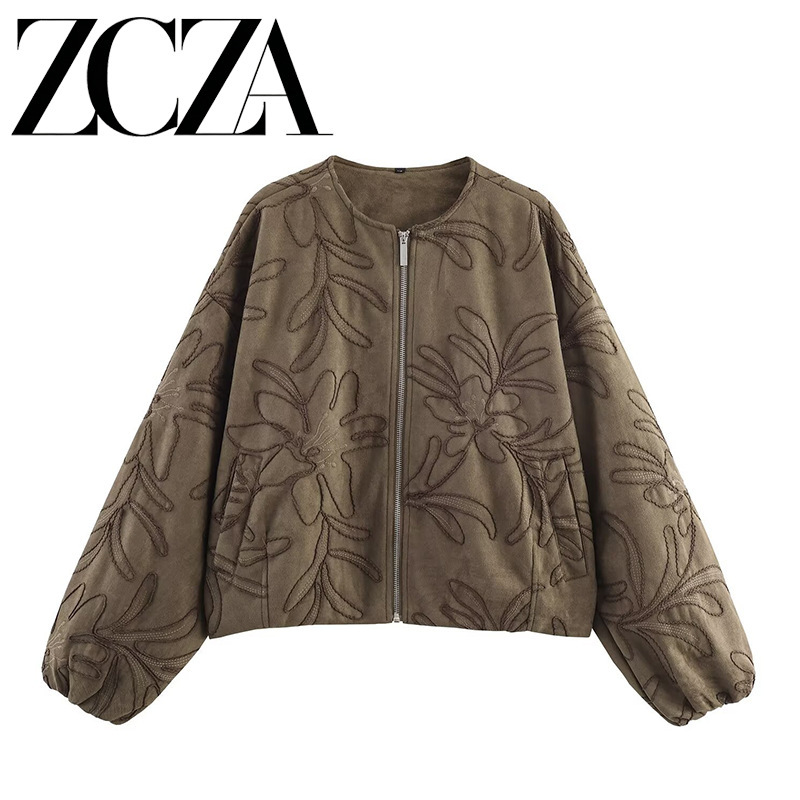 Zcza Self-Made European and American Style New Women's Fashion Versatile Cross-Border Suede Texture Bomber Jacket Zcza Self-Made European and American Style New Women's Fashion Versatile Cross-Border Suede Texture Bomber Jacket