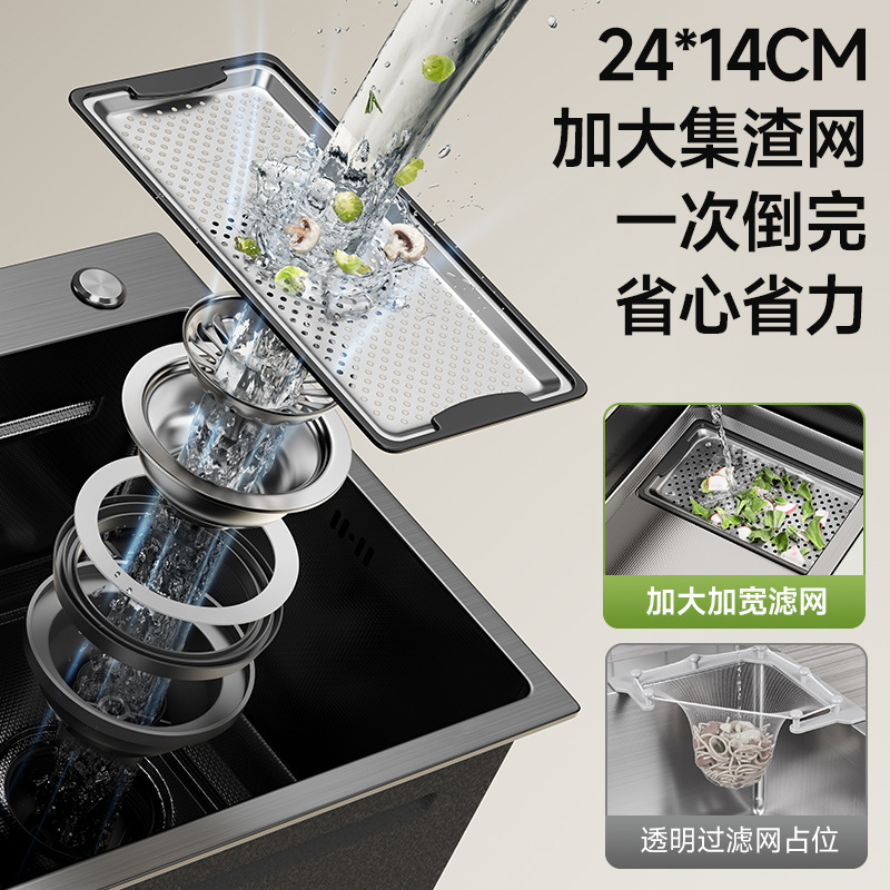 lavabo de verduras de un solo canal de acero inoxidable lavabo de cocina de un solo canal de gran meseta de lavabo grueso escoria filtrado drenaje lateral lavavajillas