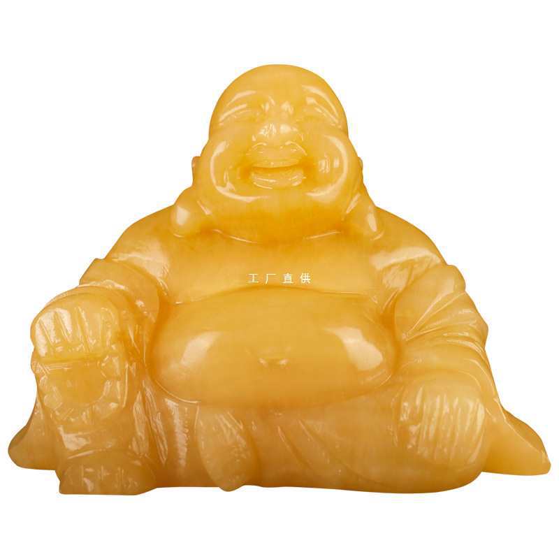批发天然原石雕刻佛摆件玉雕米黄玉玉雕弥勒佛像笑佛玄关装饰品摆