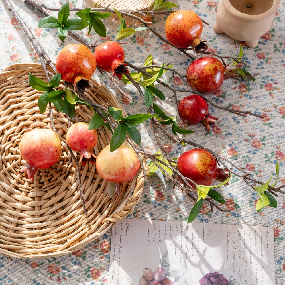 Manufacturer of Three-Head Pomegranate Short Branch Simulation Flowers for Home Decor, Hand Held Flowers, Rose Wall Artificial Flowers, Cross-Border MW10102