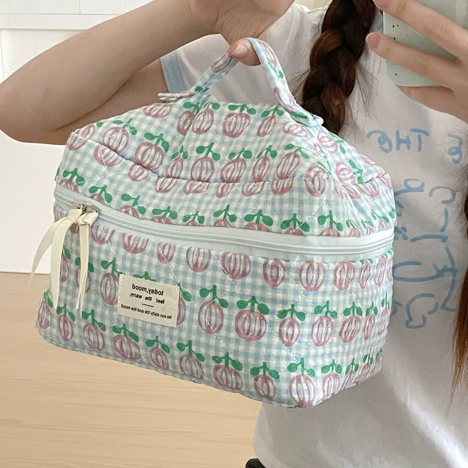 Летическая портативная косметичка, вместительная organizer bag, цветочный рисунок