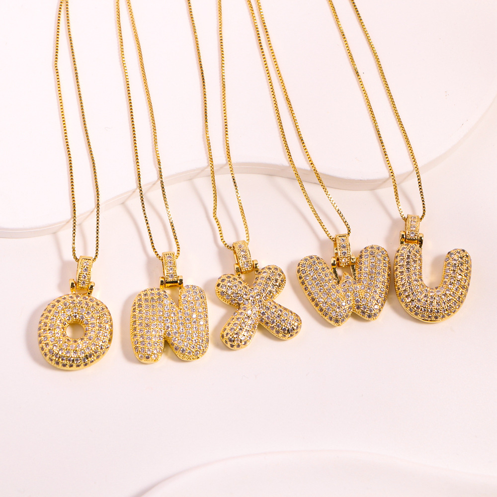 1 Piece Quantity Vintage Style Letter Copper Plating Inlay Zircon 18k Gold Plated Pendant Necklace