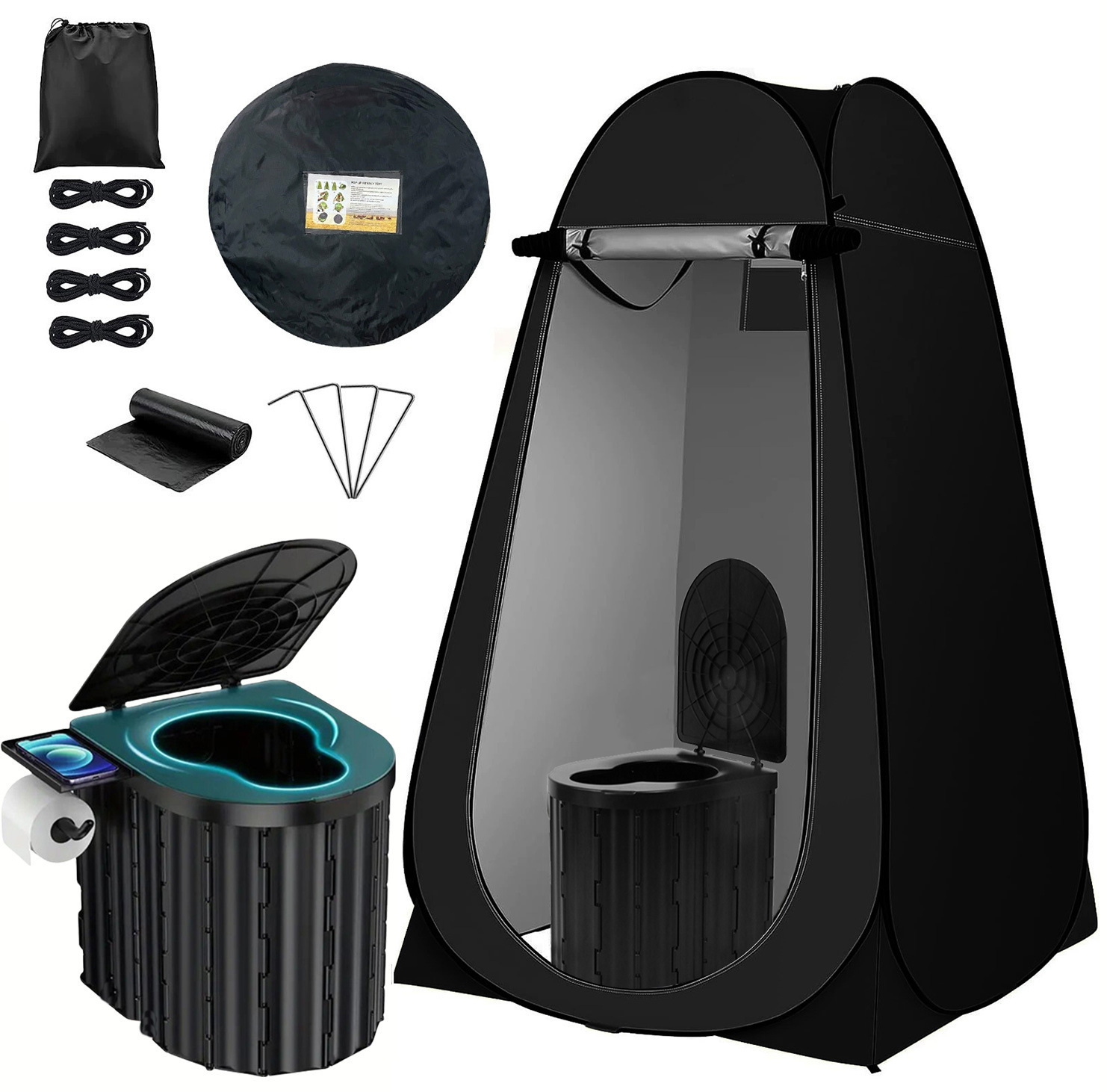 Outdoor Portable Toilet, Mobile Car-Mounted Commode, Suitable for Camping, Long-Distance Travel, Highway Driving, Emergency Use, Foldable Large Size