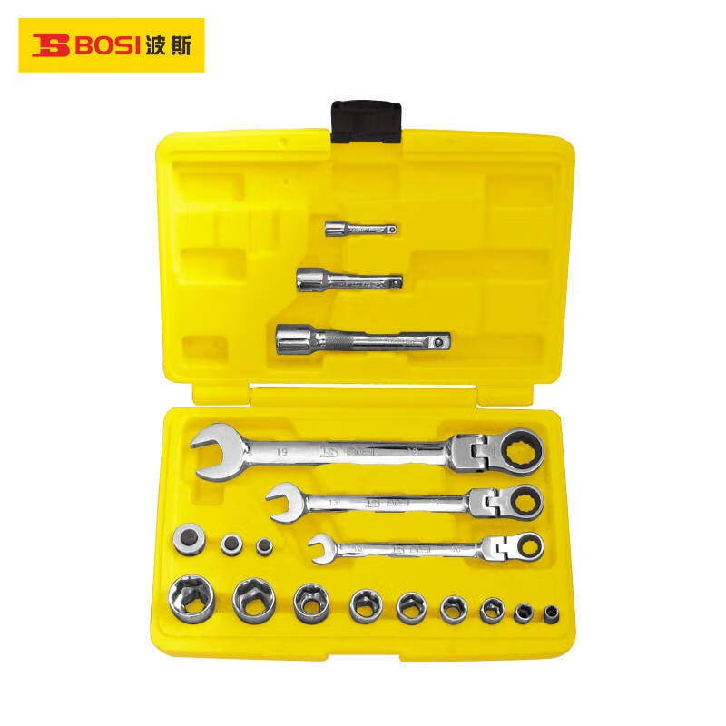 波斯工具（BOSI TOOLS）活动头棘轮两用扳手套筒组套18PC BS40131