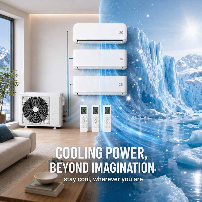 Multi-split air conditioner with DC variable frequency heat pump for home and hotel use, with individual control and free combination, mini split-type for heating and cooling Multi-split air conditioner with DC variable frequency heat pump for home and hotel use, with individual control and free combination, mini split-type for heating and cooling