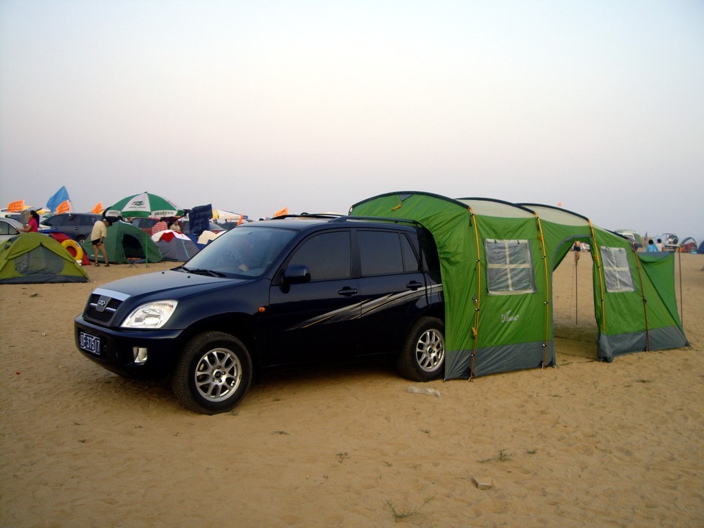 Ready-Made Outdoor Camping Style Tent, Camper Tail Tent, Two Rooms and One Living Room, Double-Layer Cotton Suv Car-Mounted Portable Tunnel Tent