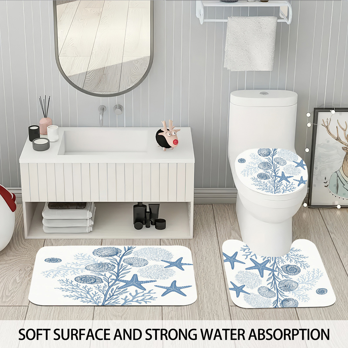 Temu cortina de baño impermeable personalizada serie de elementos marinos 3D impresión poliéster cortina de baño de cuatro piezas fábrica image 3