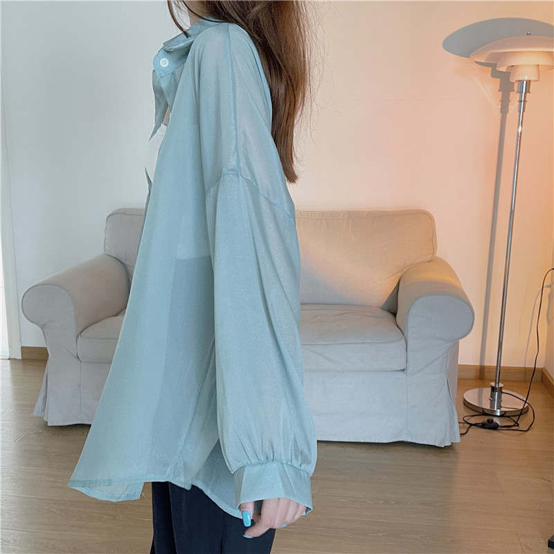 112g Weight Long Sleeve Sleeve Length Single Breasted Placket Type Shirtsleeve Sleeve Type Polyester, Chiffon Fabric Type Regular Top Length Cardigan Tops Type Holiday Occasion Shirt Collar Neckline Loose Fit Type Solid Color Pattern Summer, Spring Season Women's Gender Casual Style Wholesale Women's Casual Solid Color Long Sleeve Blouses 91