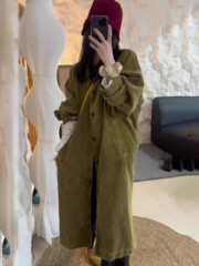 秋冬季新款法式高级小众设计感韩版炒色复古灯芯绒风衣外套女