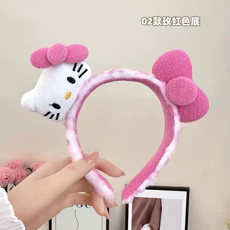 81#粉白撞色毛绒kt蝴蝶结发箍