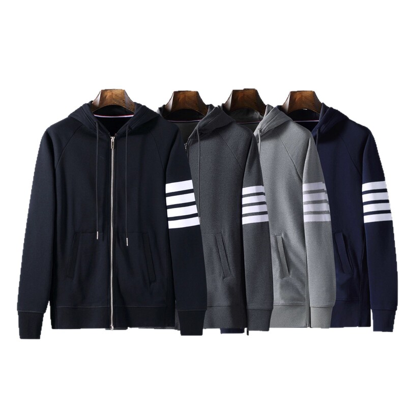 Wholesale Trendy Brand Tb Jl Sweatshirt with Four Stripes, Zip-Up Cardigan, Double Terry Cotton Jacket, Hooded Sweatshirt