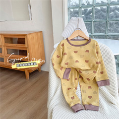 子供用秋服上下セット、純綿、女児用シームレスパジャマ2点セット、男児用下着、ベビー用ホームウェア