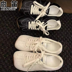 牛皮版方头小白鞋子女鞋2025秋季新款小众芭蕾风德训鞋女款阿甘鞋