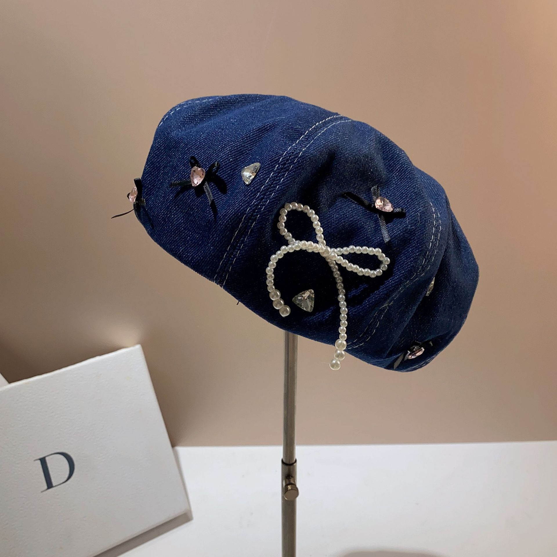 Veelzijdige, schattige baret, dunne, kleine, elfenstrik, achthoekige denim hoed in de lente en zomer_voghion.com